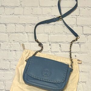 Tory Burch Blue Pebble Leather Crossbody / Shoulder Bag - Adjustable Strap